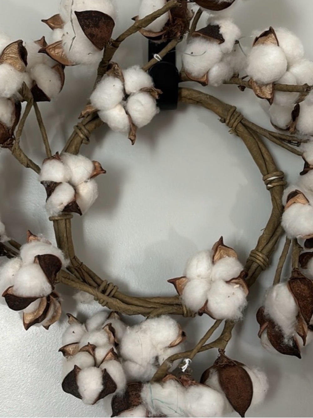 Primitive Rustic Cotton Wreath - White & Brown Farmhouse Vine Final Sale